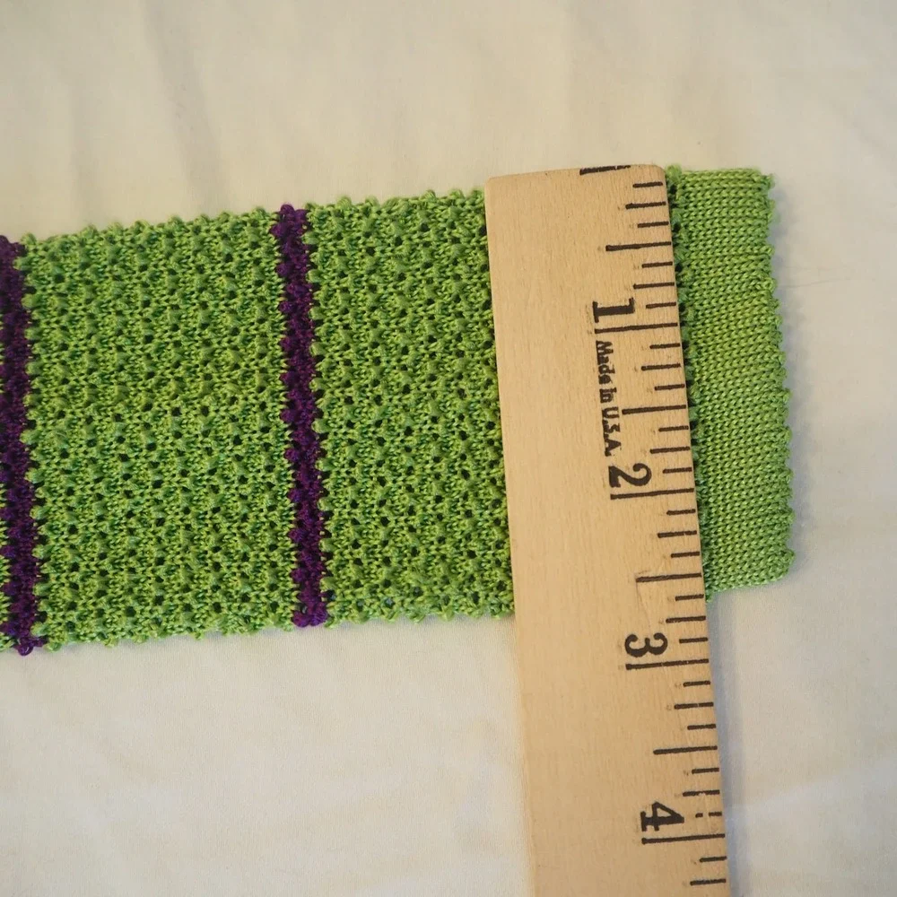 Polo Ralph Lauren 100% Silk Crochet Knit Striped Tie Made in Italy Green Purple